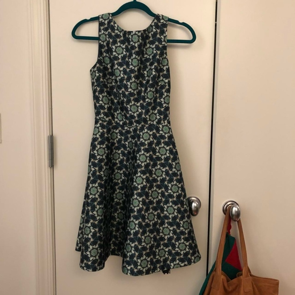 Ted Baker Kaleidoscope Blue Saint Swallow Print Dress US size 2/Ted size 0